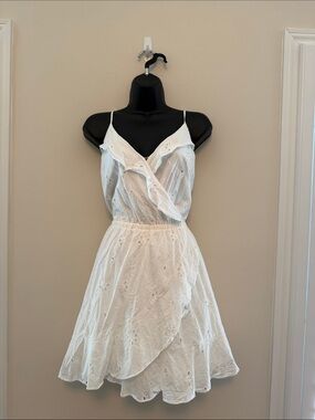 Express- White Eyelet Wrap-Front Summer Dress